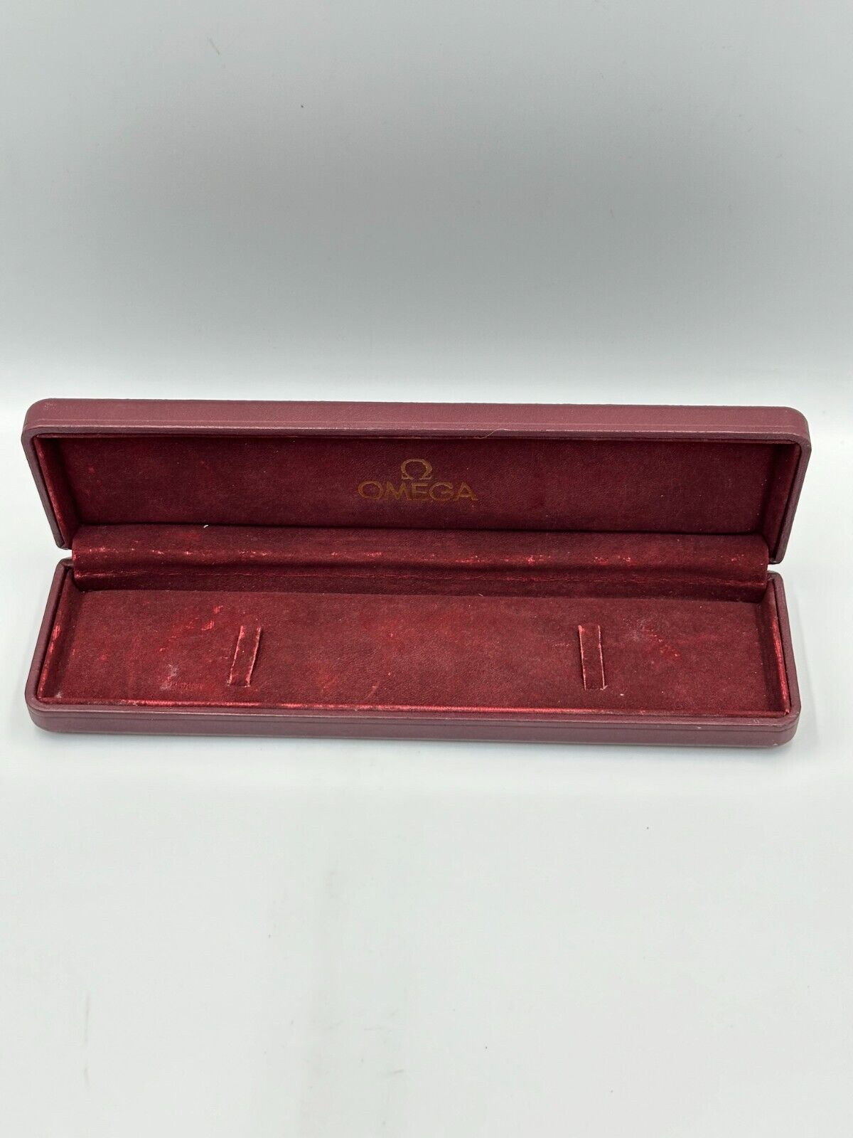 VINTAGE GENUINE OMEGA Red watch box case wood booklet 240228017eA