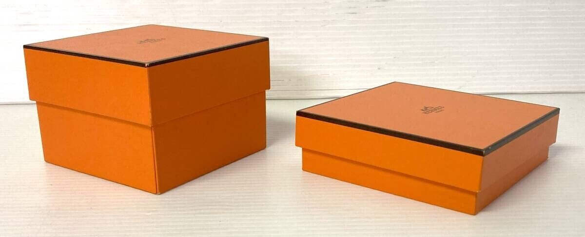 VINTAGE GENUINE HERMES watch case orange leather box booklet 2 set 240403007yA