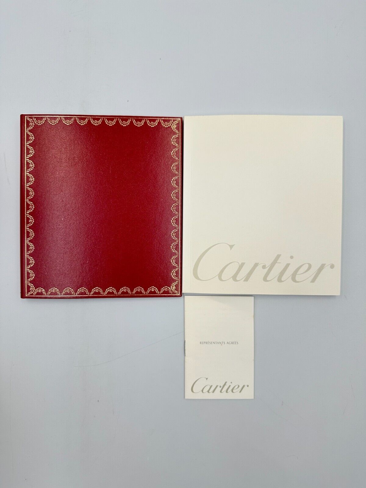 VINTAGE GENUINE CARTIER Red watch box case wood leather Booklet 240303013yA