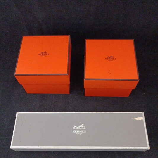 VINTAGE GENUINE HERMES Watch Box Case 3 set wood leather orange 240329003yA