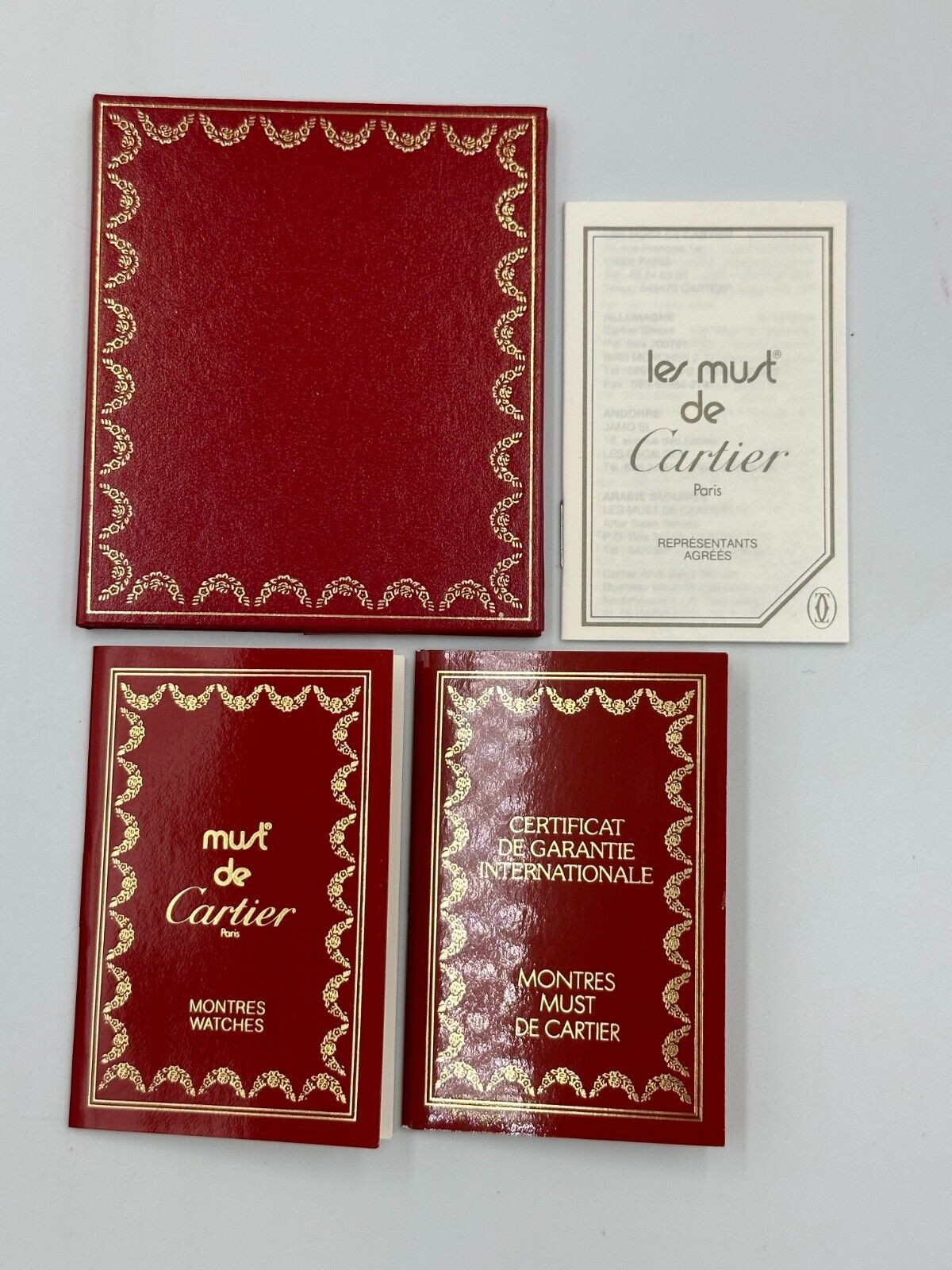 VINTAGE GENUINE CARTIER Red watch box case wood leather Booklet 240303002y1A