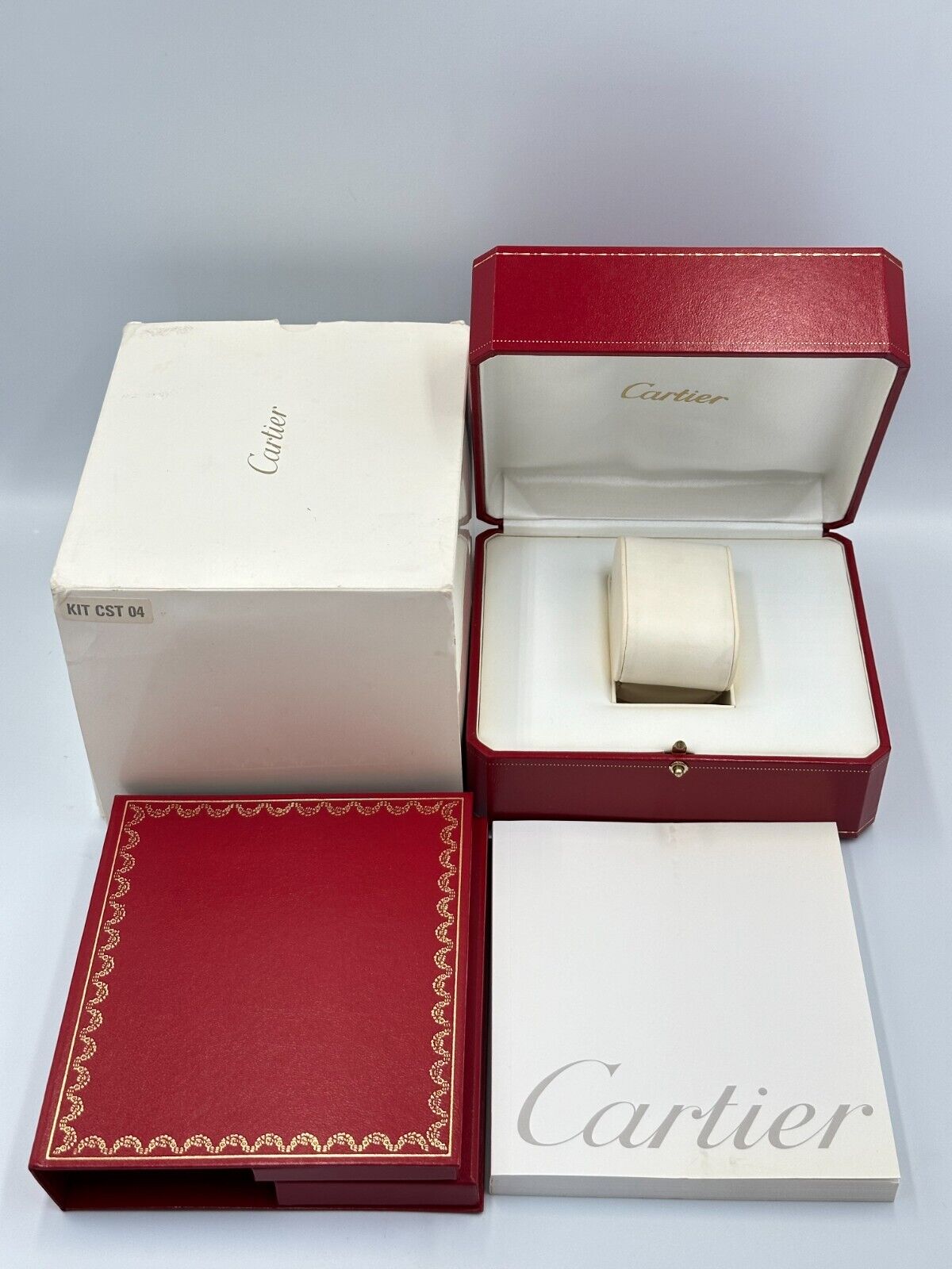 VINTAGE GENUINE CARTIER Red watch box case wood leather Booklet 240226007yA