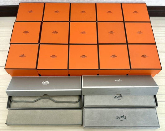 VINTAGE GENUINE HERMES watch box case 19set orange gray wood leather 240331009yA