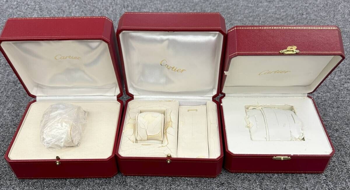 VINTAGE GENUINE CARTIER watch box case Booklet wood Red 13 set 240404003yA