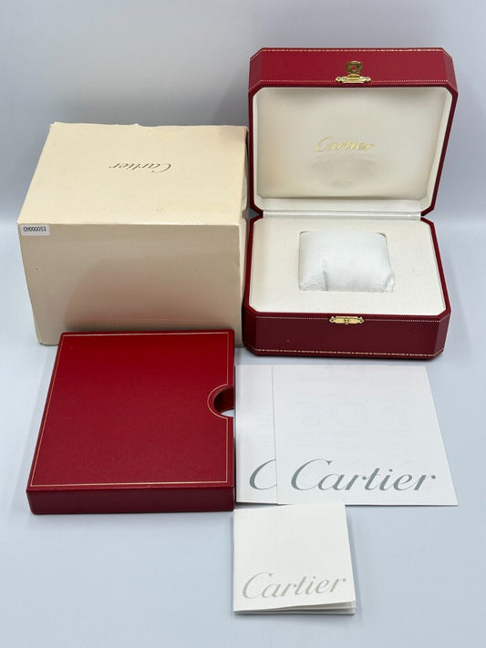 VINTAGE GENUINE CARTIER Red watch box case wood leather Booklet 240208001yA