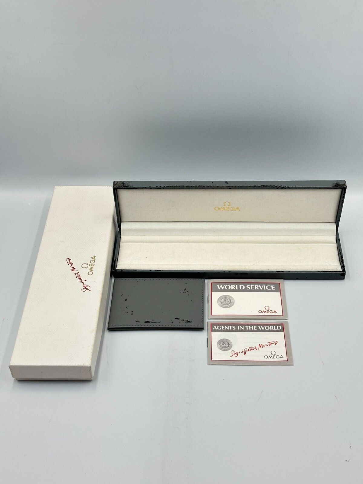 VINTAGE GENUINE OMEGA Gray Speedmaster Seamaster watch box case 240228016eA