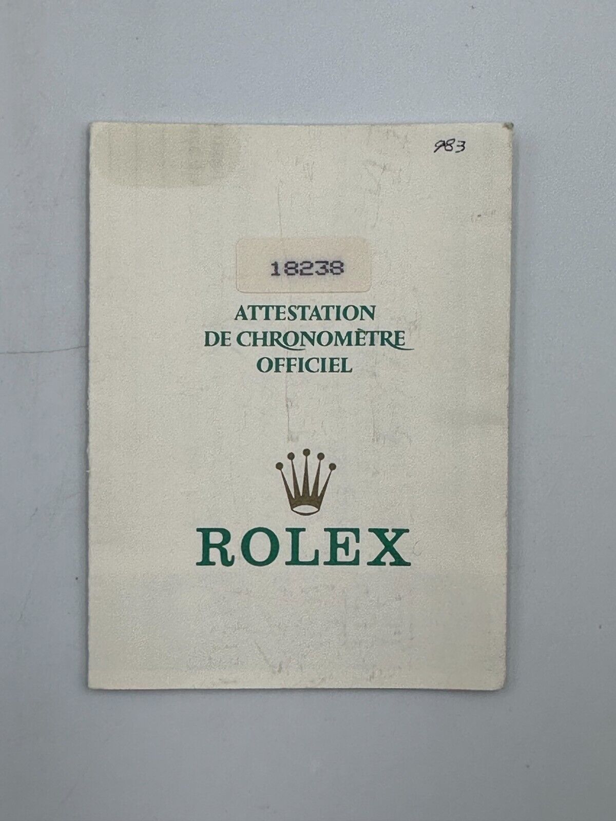 VINTAGE GENUINE ROLEX 18238 Day-Date Watch paper 010 1989 R 240311004y1A