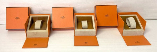 VINTAGE GENUINE HERMES watch Box case orange leather box 3 set 240412007yA