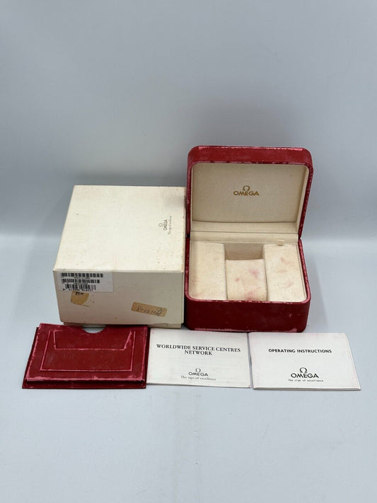 OMEGA Red Speedmaster Seamaster watch box case 1989 1998 booklet 240306004y2A