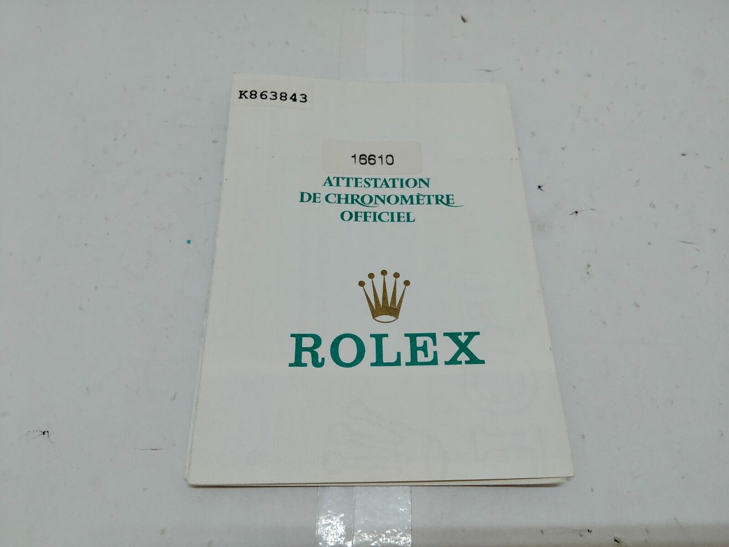 VINTAGE GENUINE ROLEX  SUBMARINER 16610 Watch Warranty guarantee Tag 0201003eS