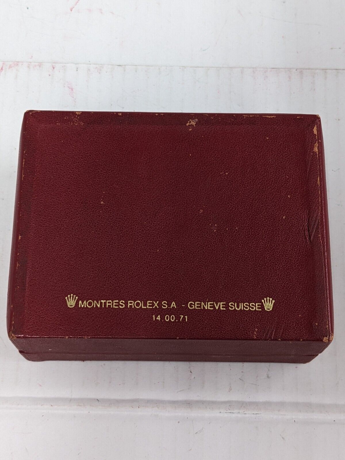 VINTAGE GENUINE ROLEX Red watch box case 14.00.71 wood leather 230913002yS