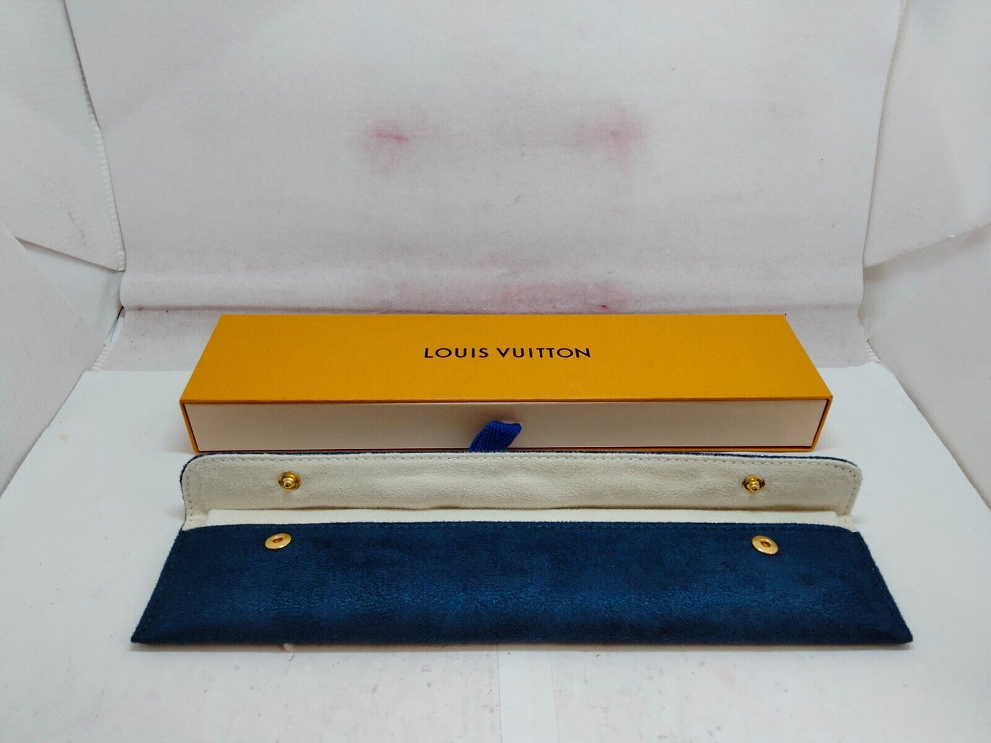 VINTAGE GENUINE LOUIS VUITTON Dark nay blue case orange leather 231101001y3S