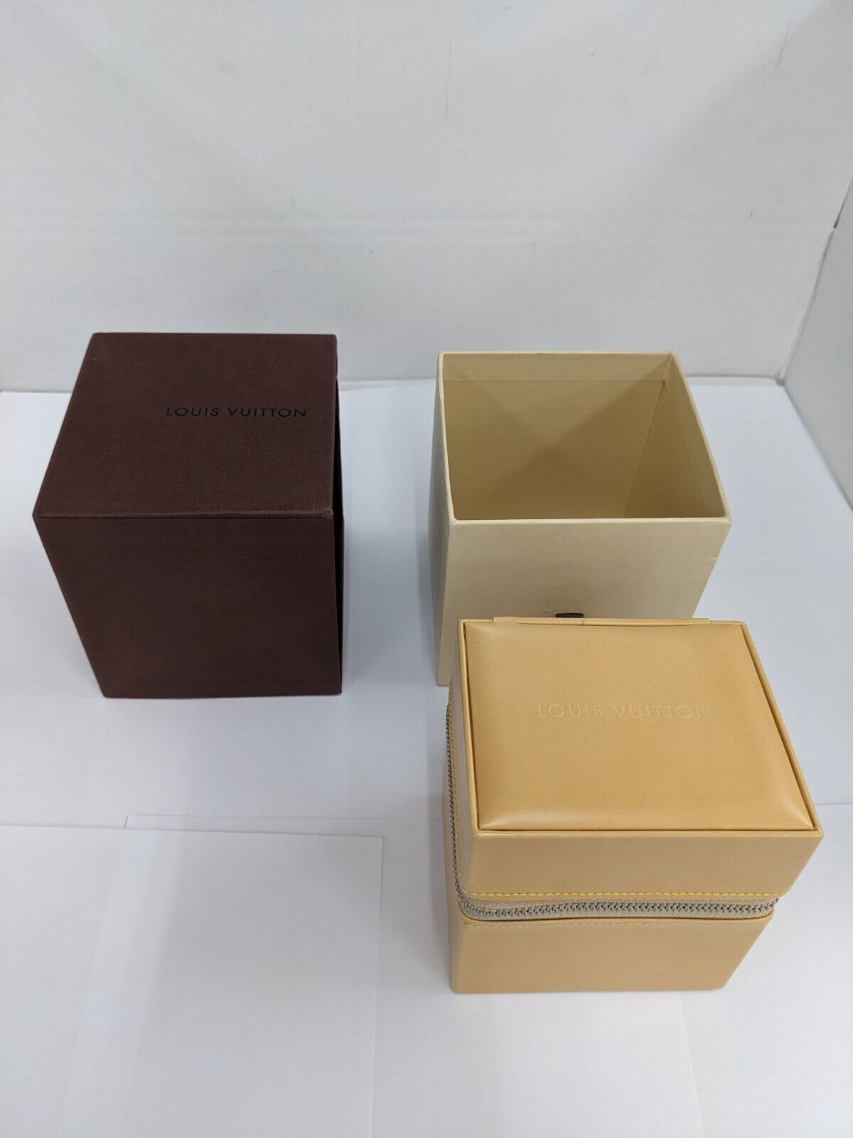 VINTAGE GENUINE LOUIS VUITTON watch box case wood leather brown 231028002yS