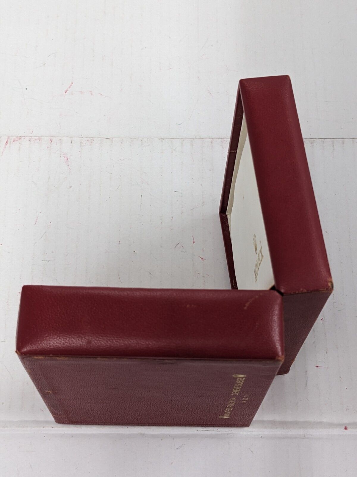 VINTAGE GENUINE ROLEX Red watch box case 14.00.71 wood leather 230913002yS