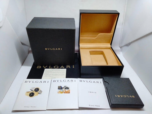 BVLGARI caja de reloj caja Garantía Folleto de garantía cuero negro madera...