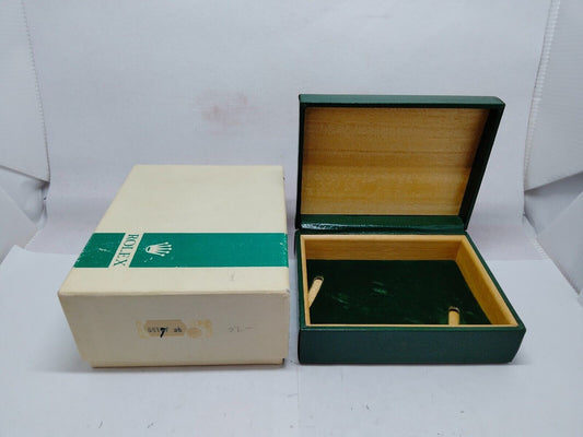 VINTAGE GENUINE ROLEX Green stripe watch box case wood leather 1219004y2S