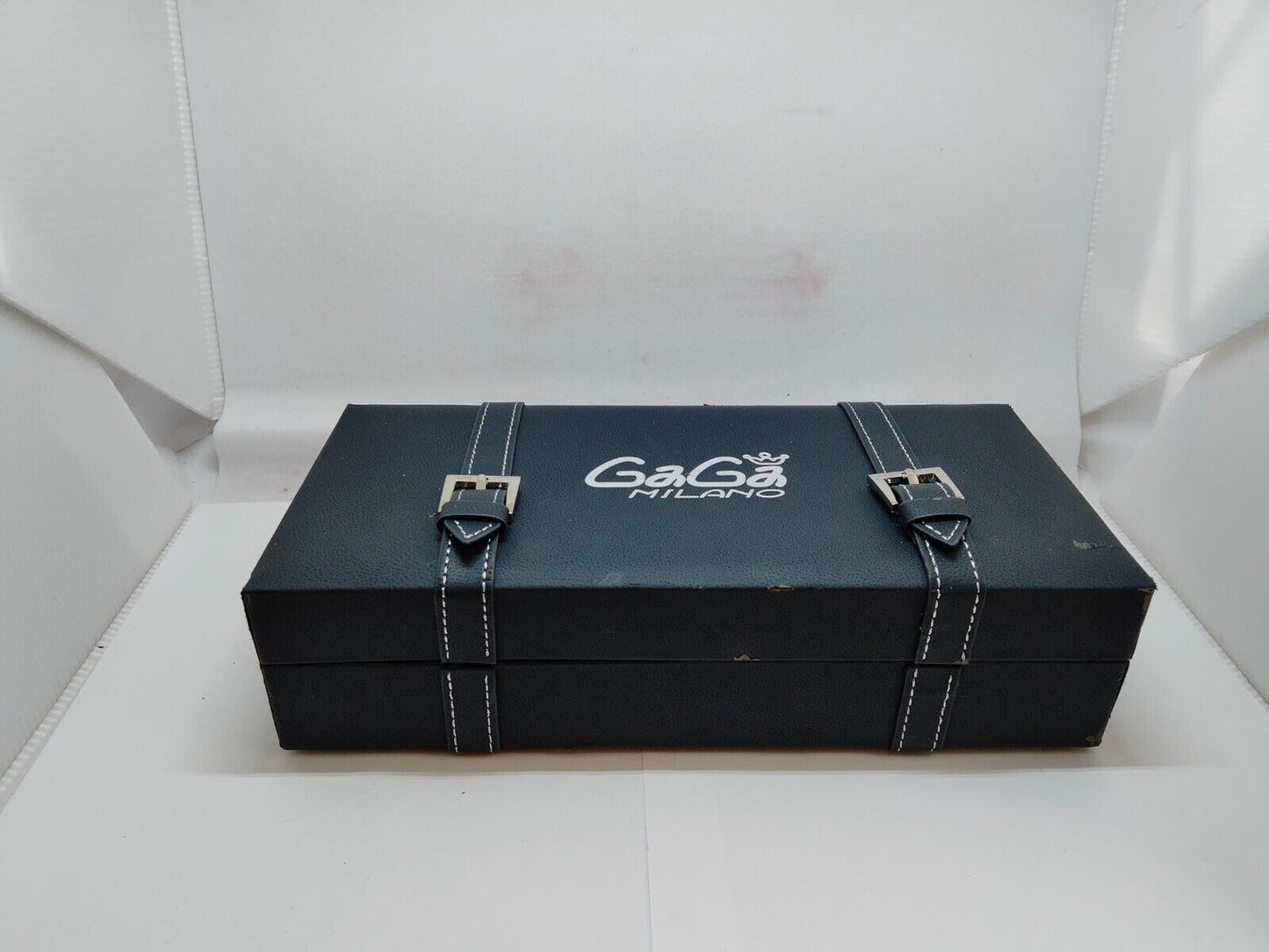 VINTAGE GENUINE GAGA MILANO watch box case booklet 2015 black white 1003019yS