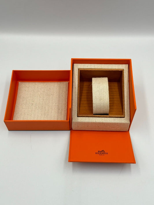 VINTAGE GENUINE HERMES Orange watch box case wood leather 240219005y1A