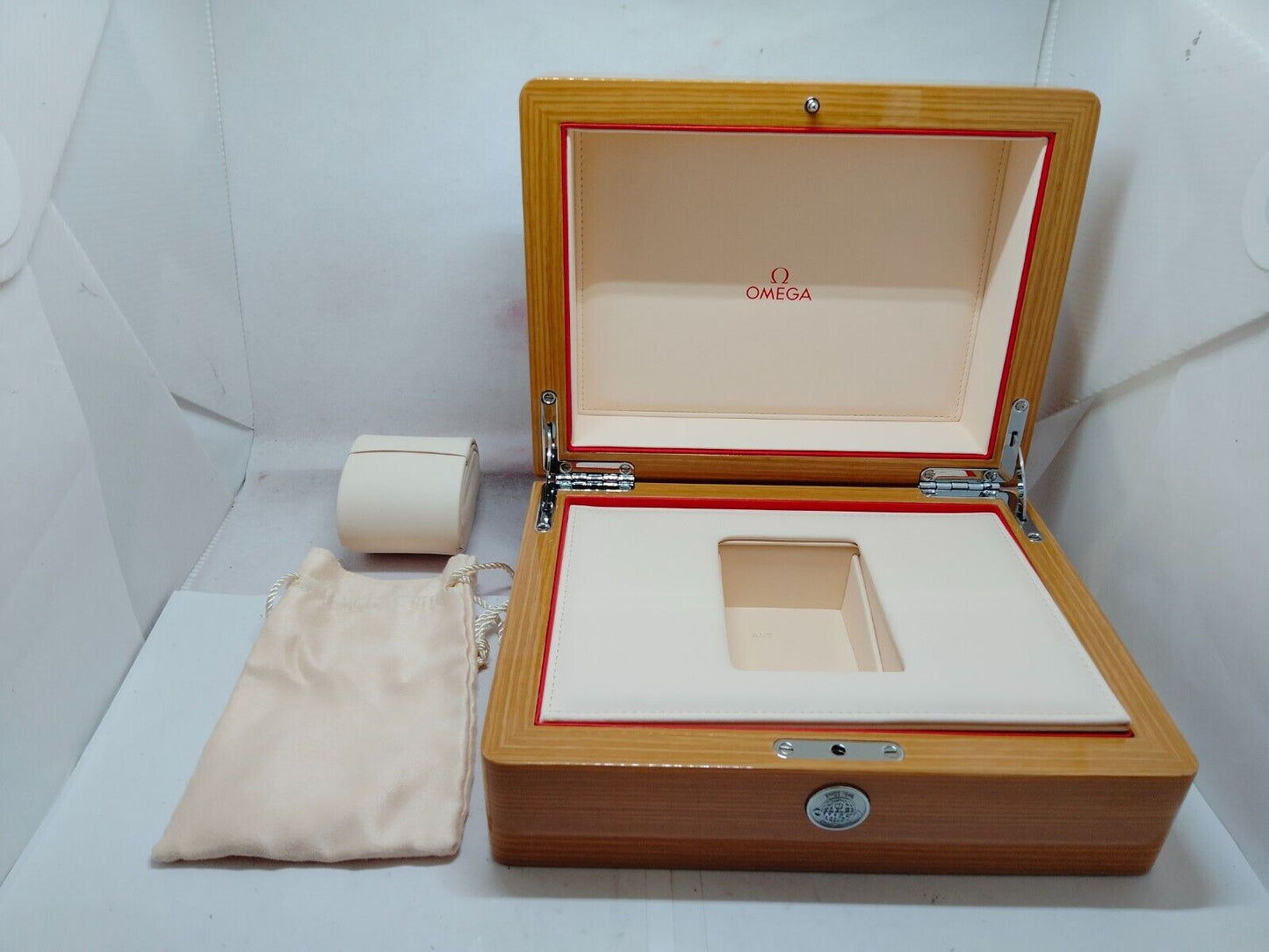 OMEGA watch box case Speedmaster Seamaster booklet wood leather tag 230829006yS