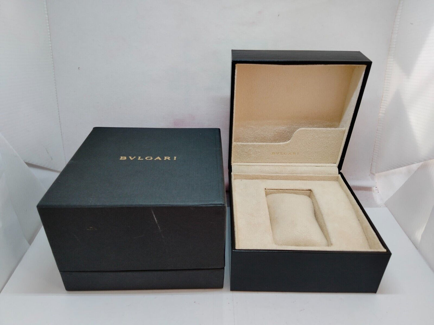 VINTAGE GENUINE  BVLGARI  watch box case wood leather 5 set black 230919013yS