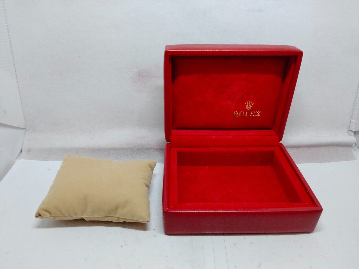 VINTAGE GENUINE ROLEX watch box case red 14.00.01 wood leather tag 230827013y3S