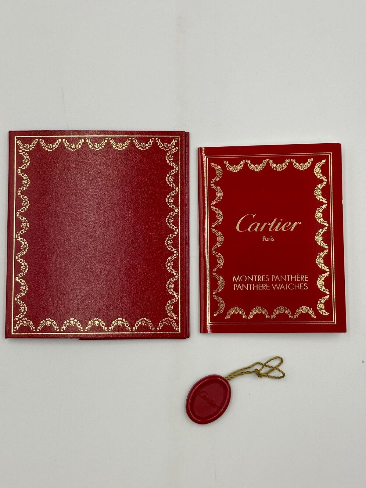 VINTAGE GENUINE CARTIER Red watch box case wood leather Booklet 240222002yA