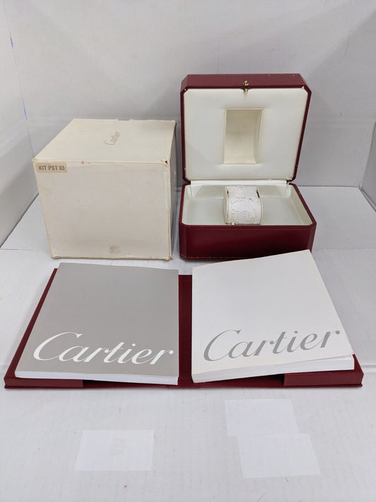 VINTAGE GENUINE CARTIER Red  watch box case booklet wood leather 231010005y6S