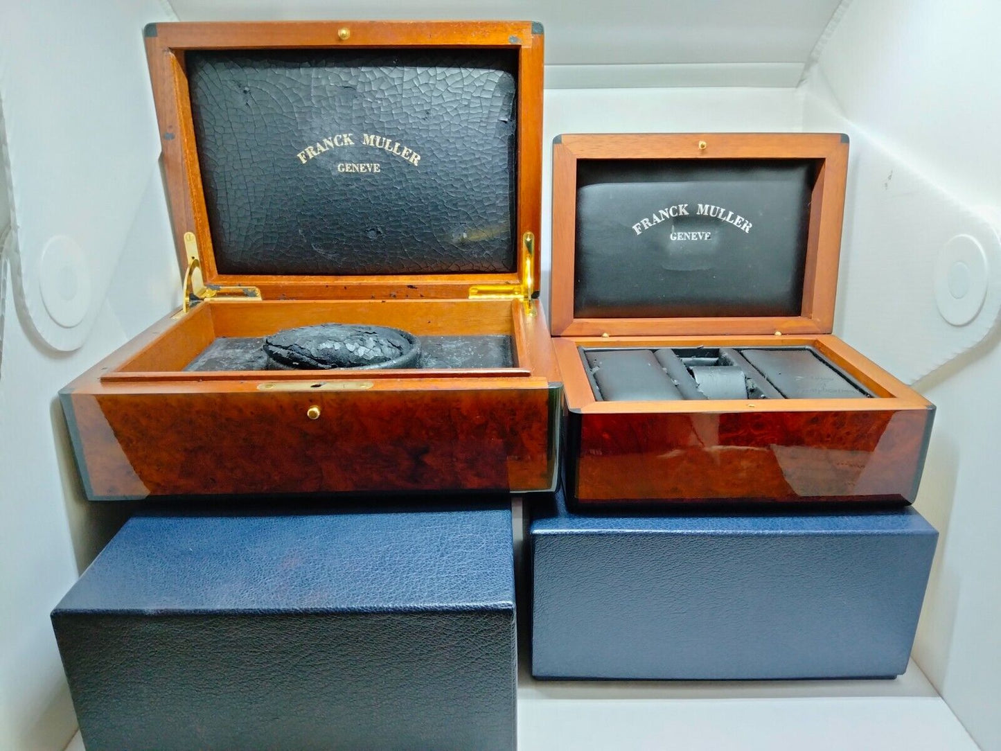 VINTAGE GENUINE FRANCK MULLER Brown watch box case wood leather 230729003y3S