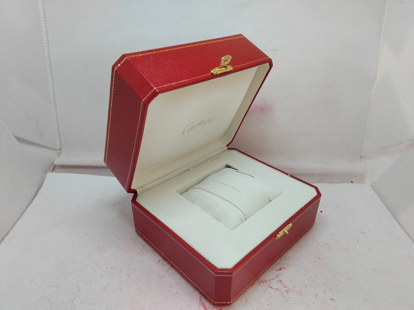 VINTAGE GENUINE CARTIER Red watch box case wood leather booklet 231013003y3S