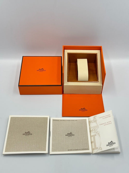 VINTAGE GENUINE HERMES Orange watch box case wood leather booklet 240221007y2A