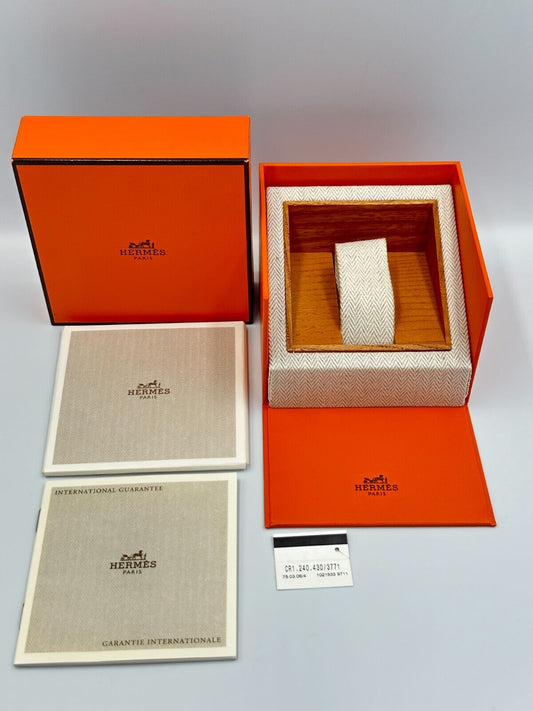 VINTAGE GENUINE HERMES ORANGE watch box case Booklet wood leather 240207001yA