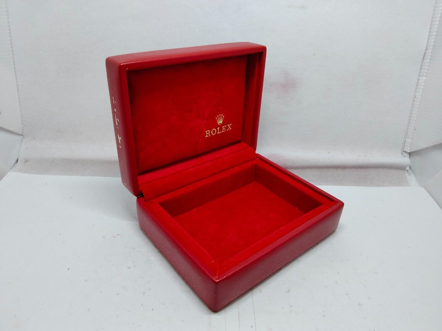 VINTAGE GENUINE ROLEX watch box case red 14.00.01 wood leather tag 230827013y3S