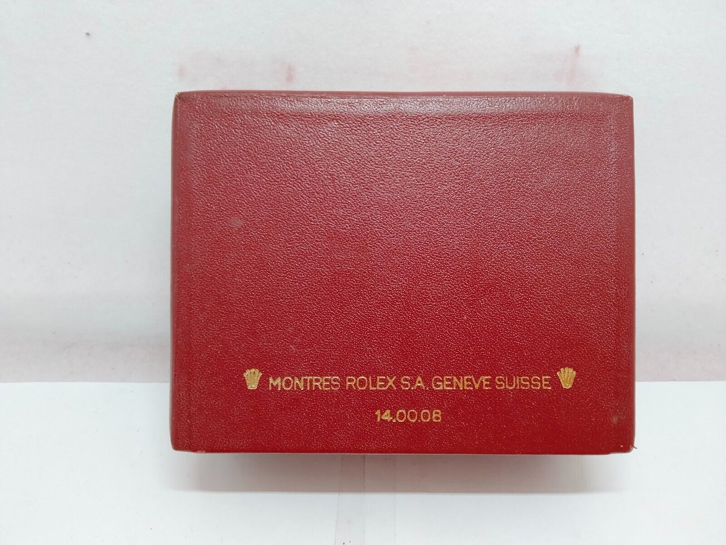 VINTAGE GENUINE ROLEX Red watch box case 14.00.08 wood leather 1019004eS