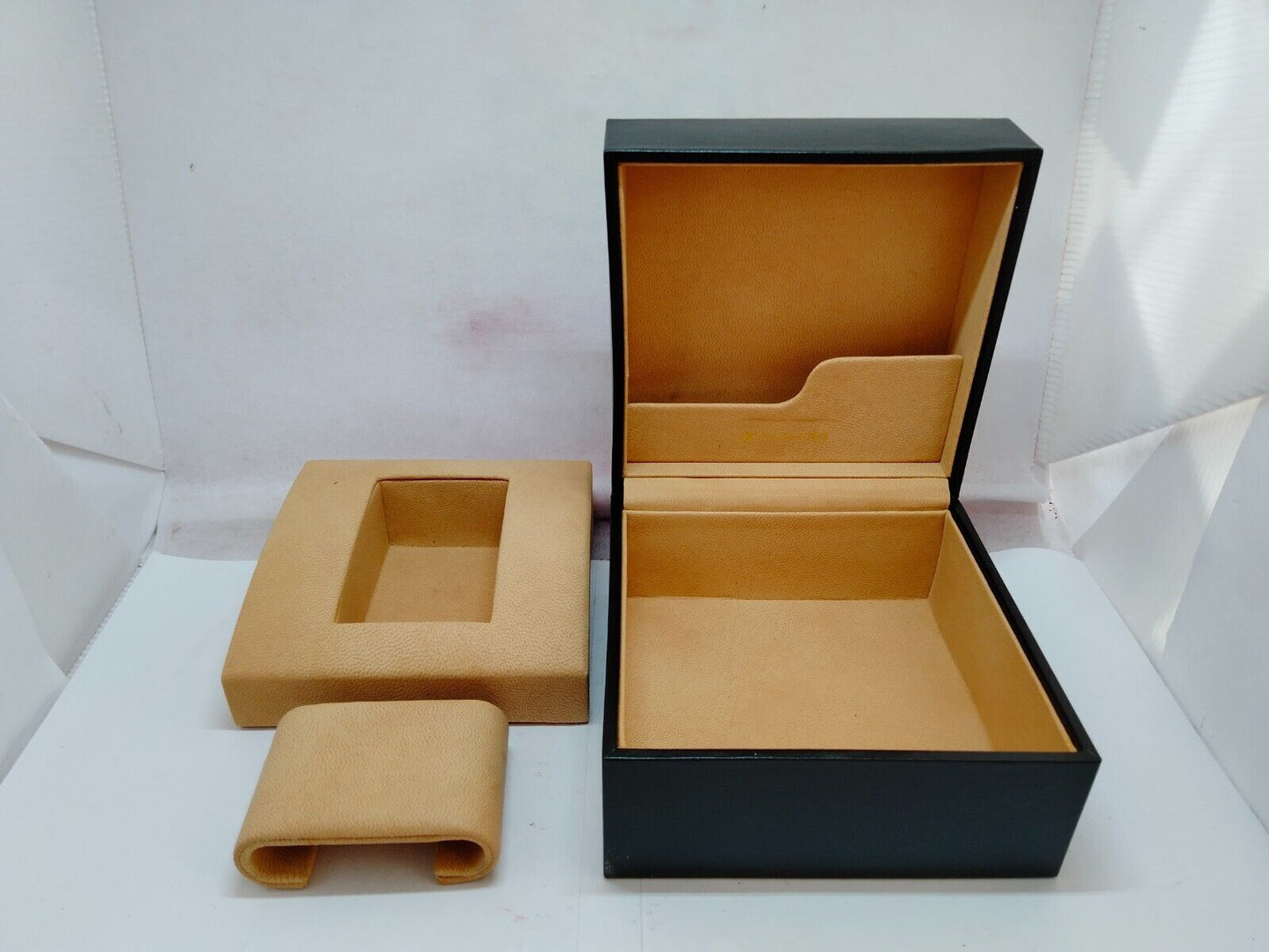 VINTAGE GENUINE  BVLGARI  watch box case wood leather 5 set black 230919013yS