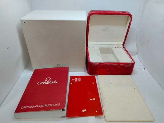 VINTAGE GENUINE OMEGA Speedmaster Seamaster red watch box case booklet 0914011yS