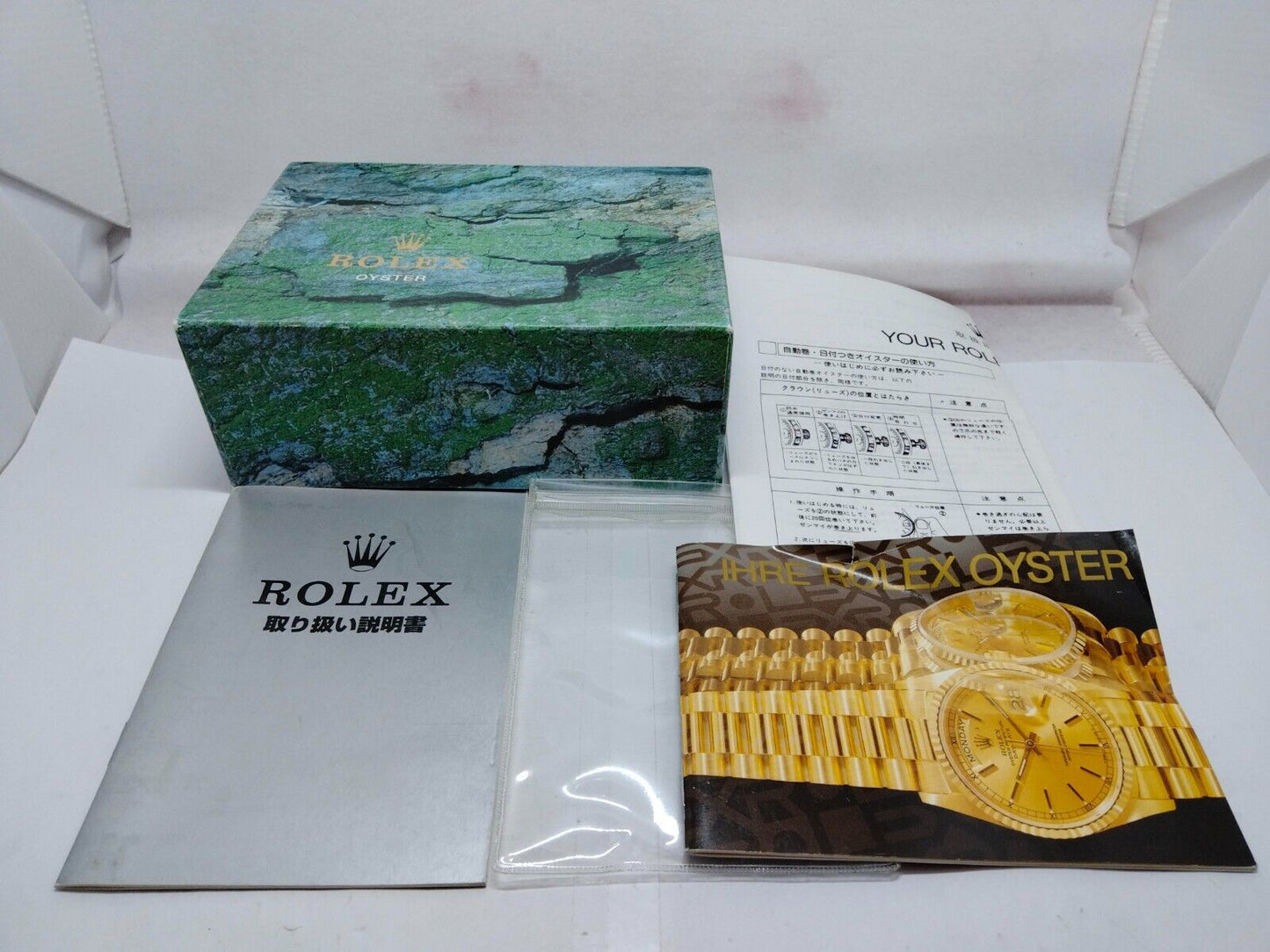 VINTAGE GENUINE ROLEX Green watch box case booklet 1994' paper 0217001e2S