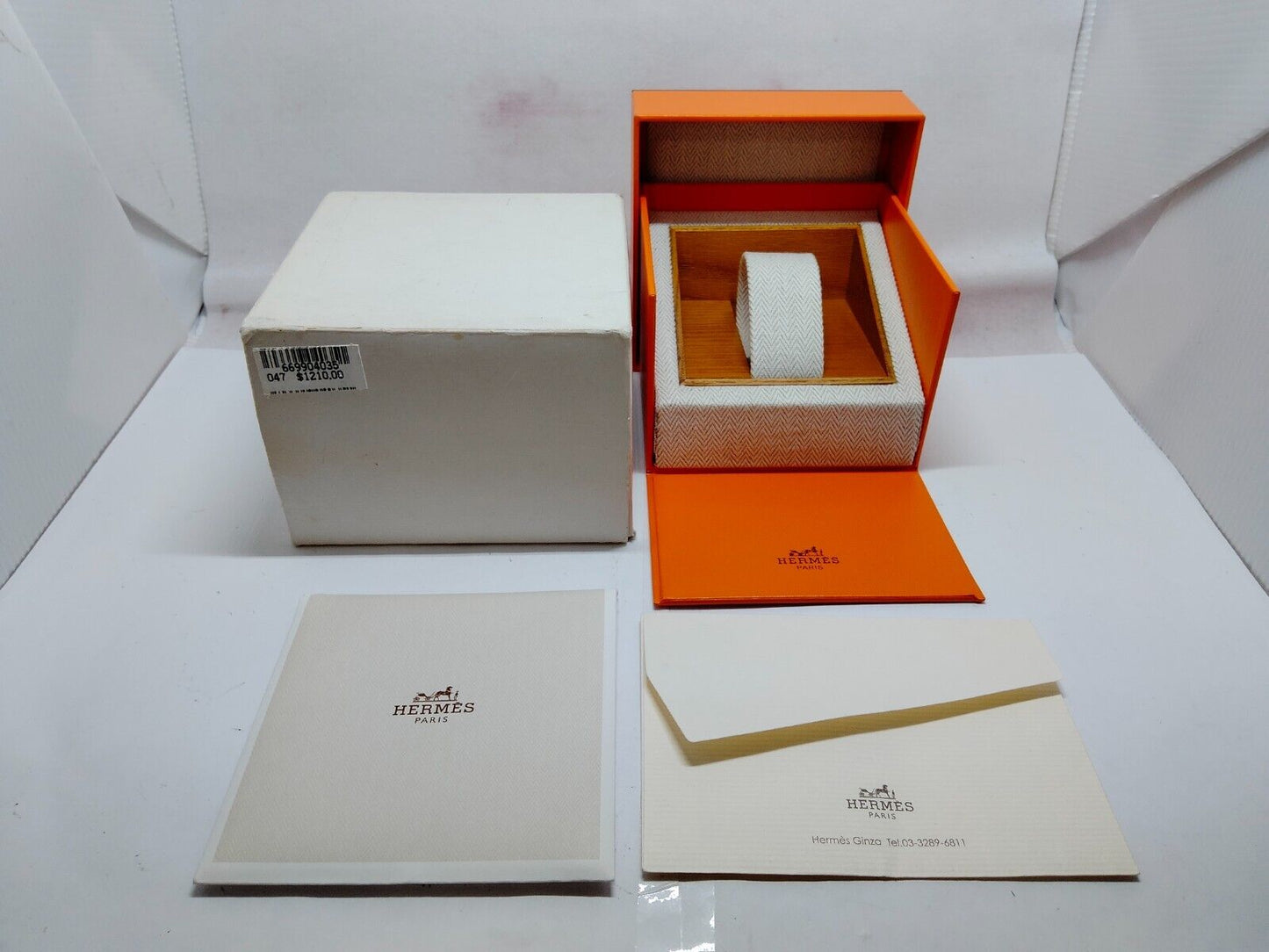 HERMES Orange watch box case booklet 1997' warranty guarantee wood 230810004yS