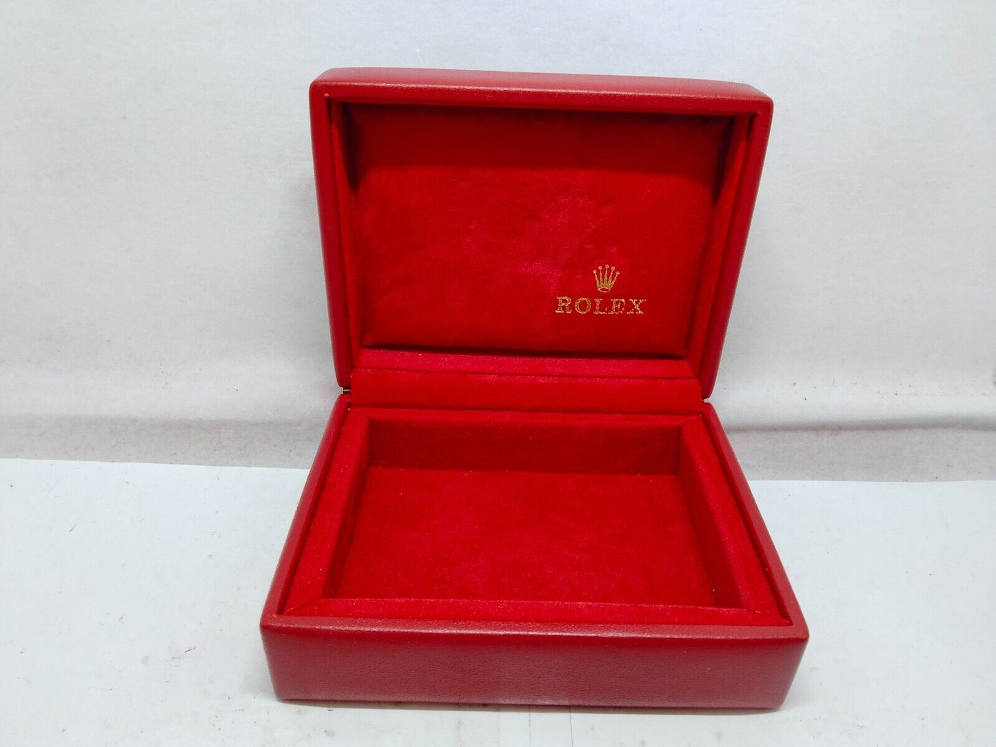 VINTAGE GENUINE ROLEX watch box case red 14.00.01 wood leather tag 230827013y3S