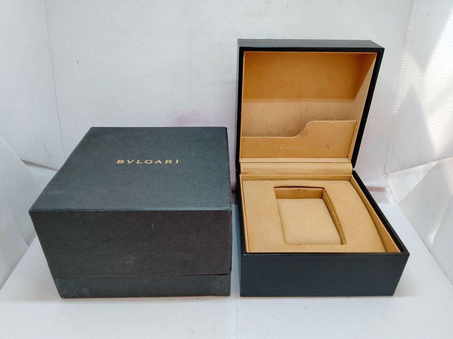 VINTAGE GENUINE  BVLGARI  watch box case wood leather 5 set black 230919013yS