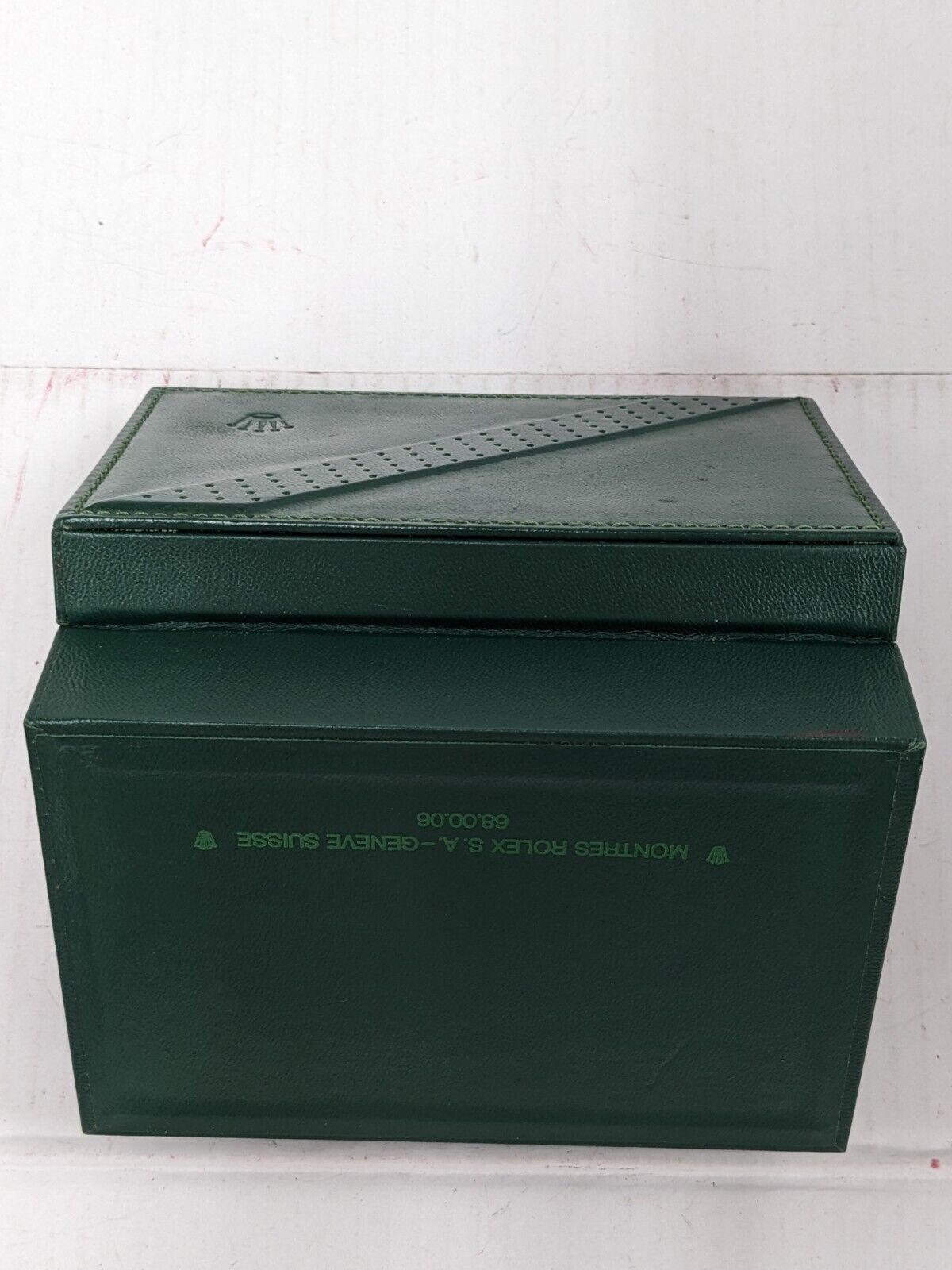 VINTAGE GENUINE ROLEX watch box case 68.00.06 green wood leather 230924012y8S