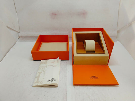 VINTAGE GENUINE HERMES Orange watch box case booklet wood leather 231106005yS