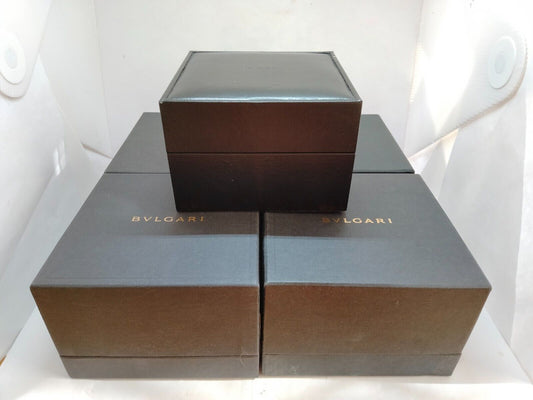 VINTAGE GENUINE  BVLGARI  watch box case wood leather 5 set black 230919013yS