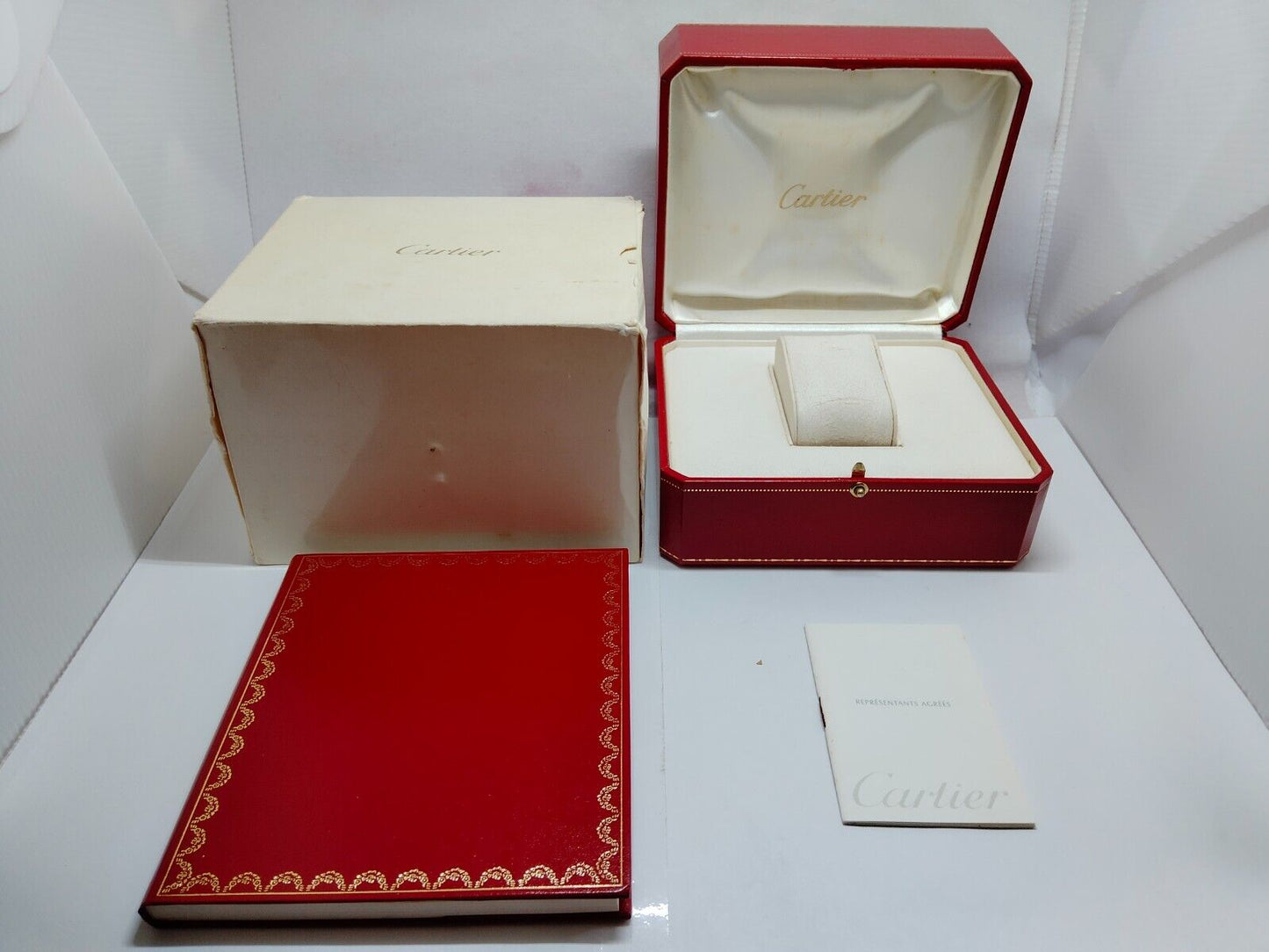 VINTAGE GENUINE CARTIER CO1018 watch box case red wood booklet 230627001yS