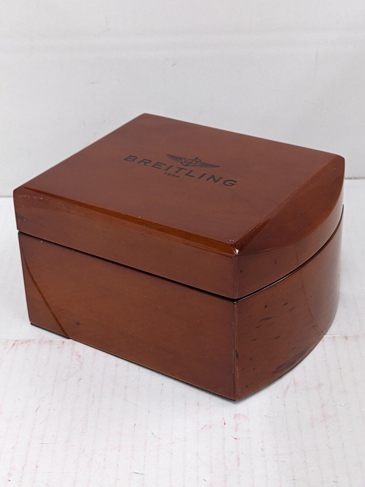 VINTAGE GENUINE BREITLING Red Brown watch box case wood leather 231018003yS