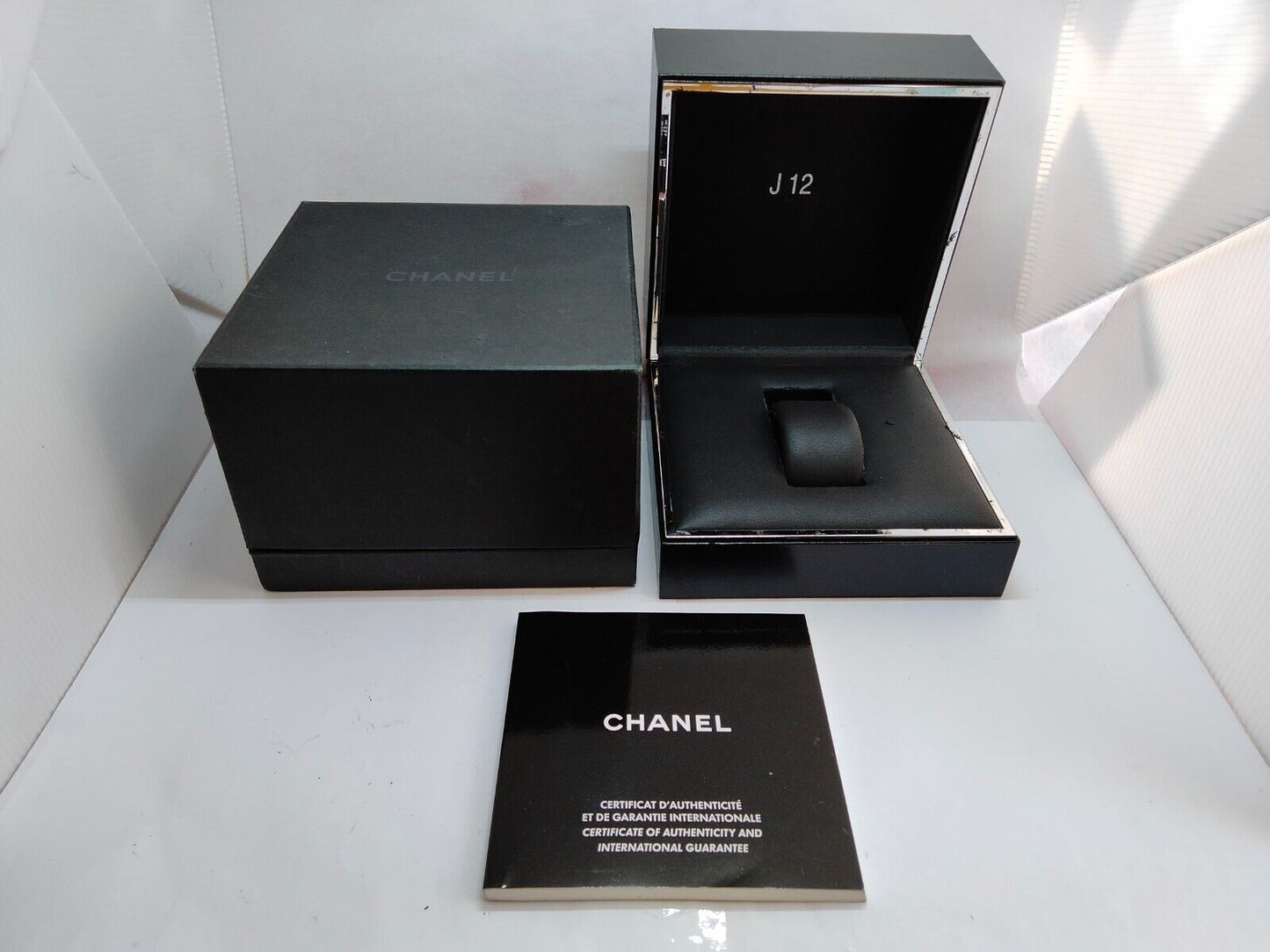 VINTAGE GENUINE CHANEL watch case box black wood leather 4 set 230802004yS