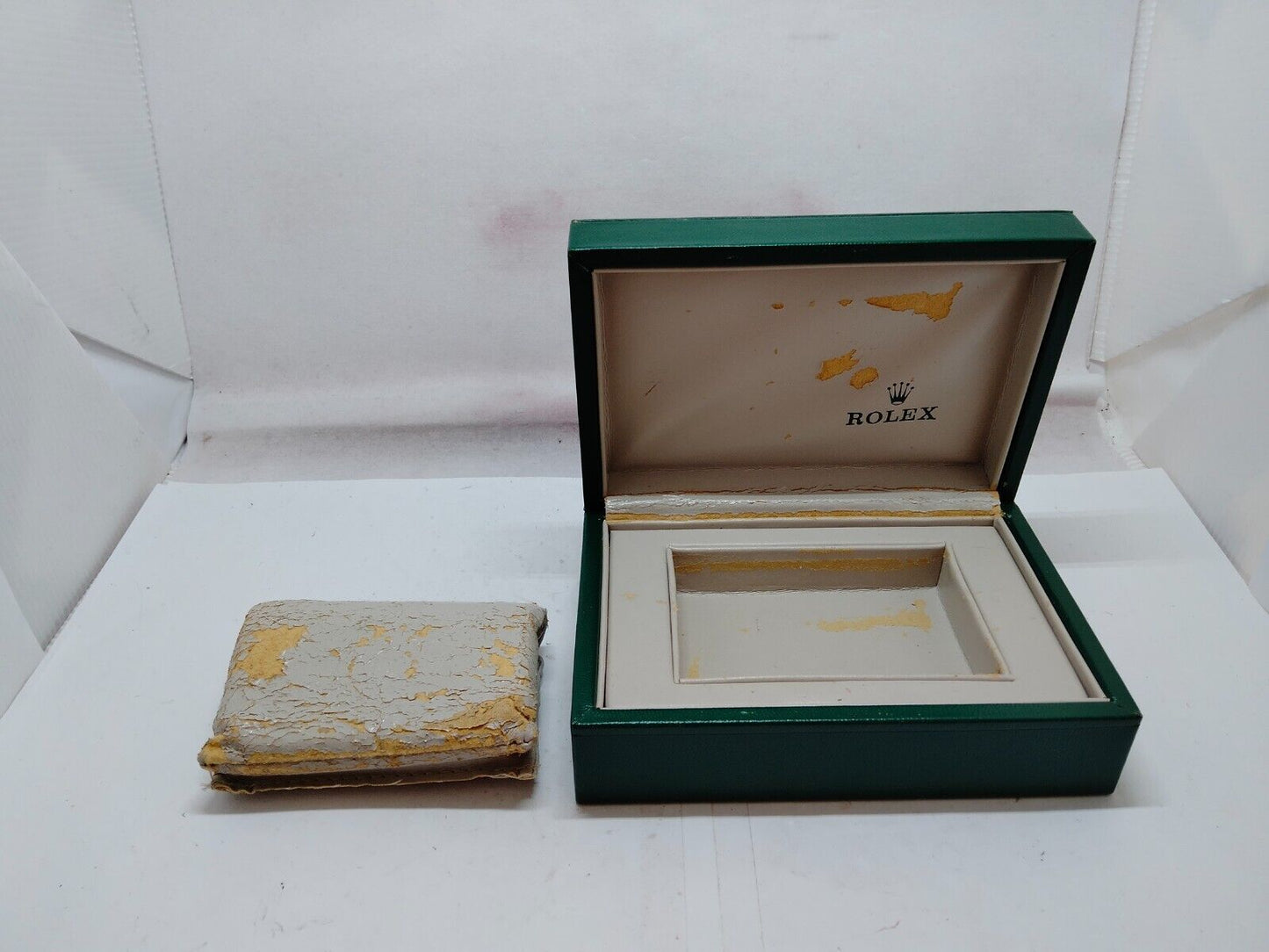 VINTAGE GENUINE ROLEX watch box case 68.00.06 wood leather green 230819002y3S