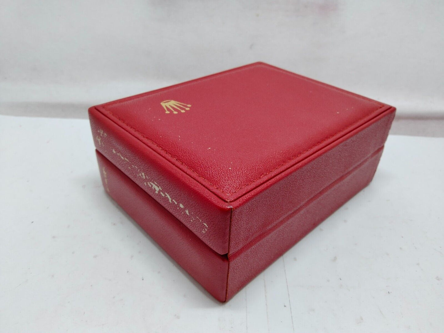 VINTAGE GENUINE ROLEX watch box case red 14.00.01 wood leather tag 230827013y3S