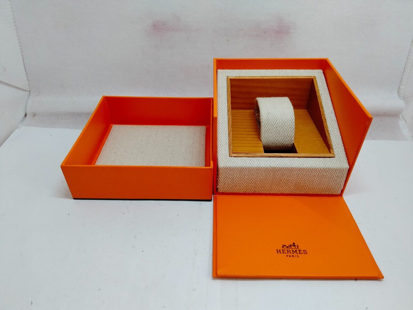 VINTAGE GENUINE HERMES watch box case wood leather orange 230803005y1S