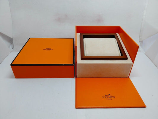 VINTAGE GENUINE Hermes Orange watch box case wood leather 230619001yS