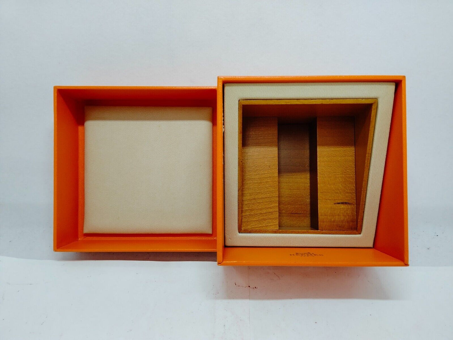 VINTAGE GENUINE HERMES watch box case 2set orange wood leather 0612005y4S